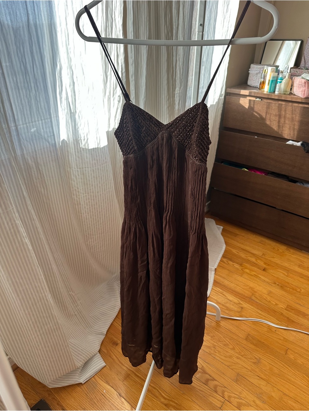 Zara Dark Brown Maxi Spaghetti-Strap Dress